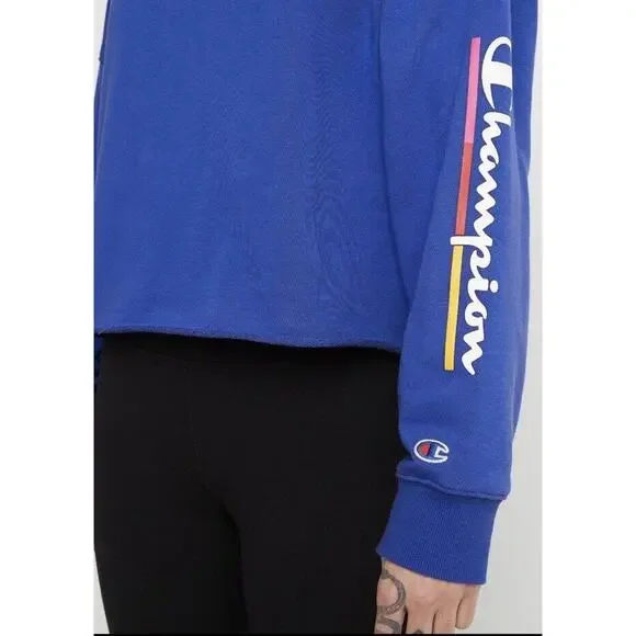 Champion French Terry Split-Neck Hoodie Sweatshirt Campus Sz L Underlined Logo - Picture 6 of 9